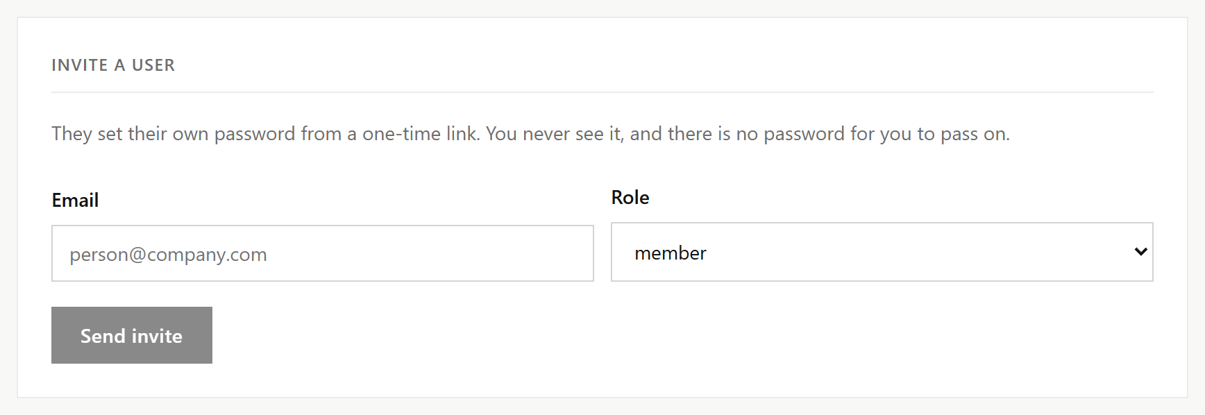The Invite a user card